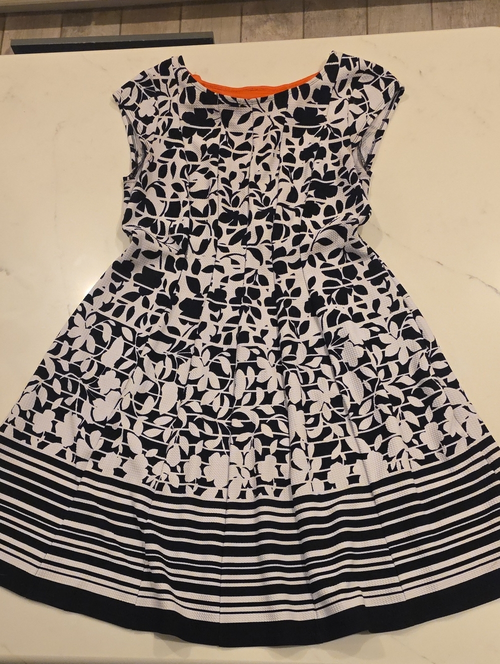 Signature by Robbie Bee Black and White Floral Stripe Fit & Flare Dress